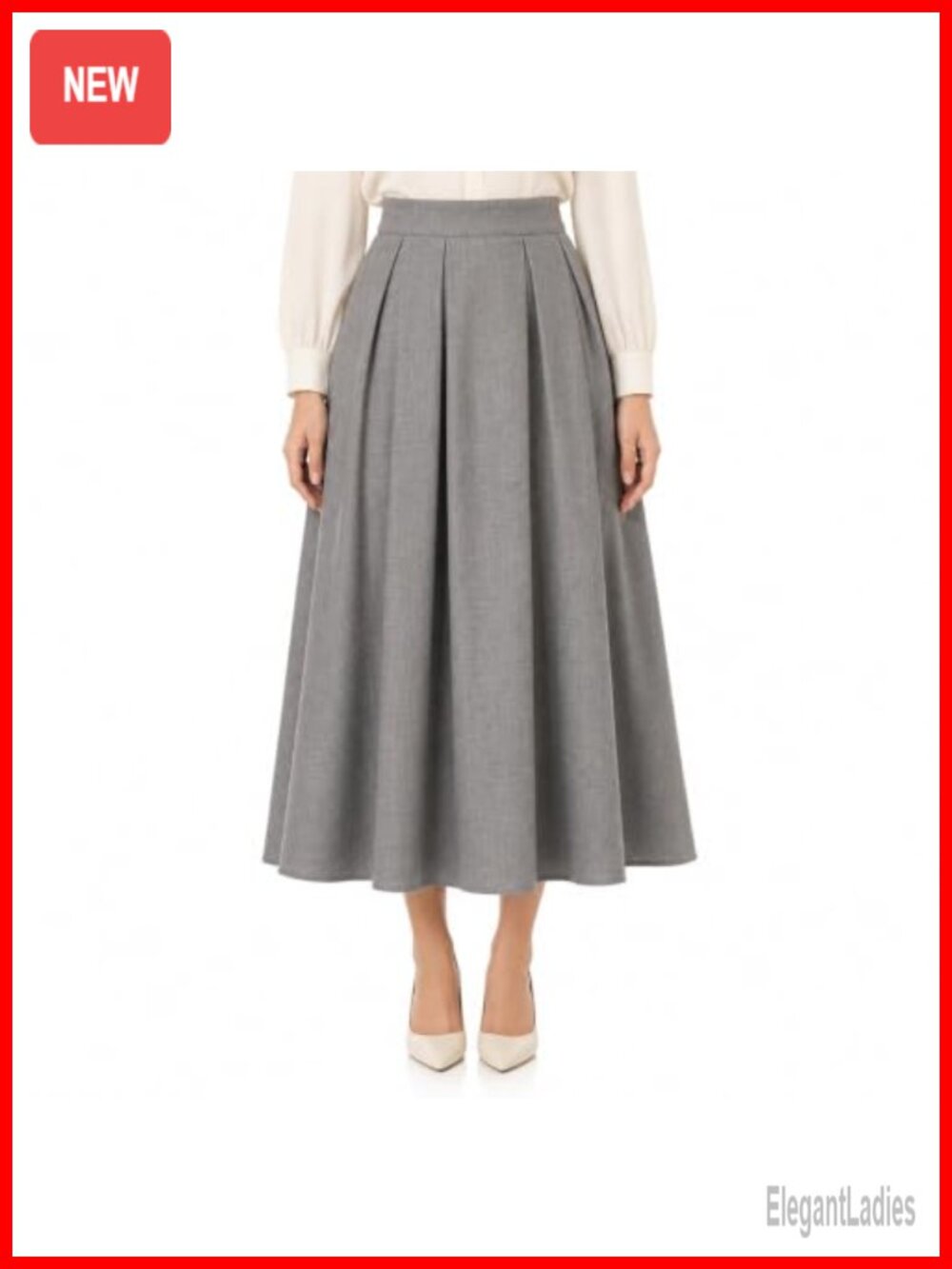 Women A-Line Midi Skirt High Waist Pleated Workwear Polyester Blend